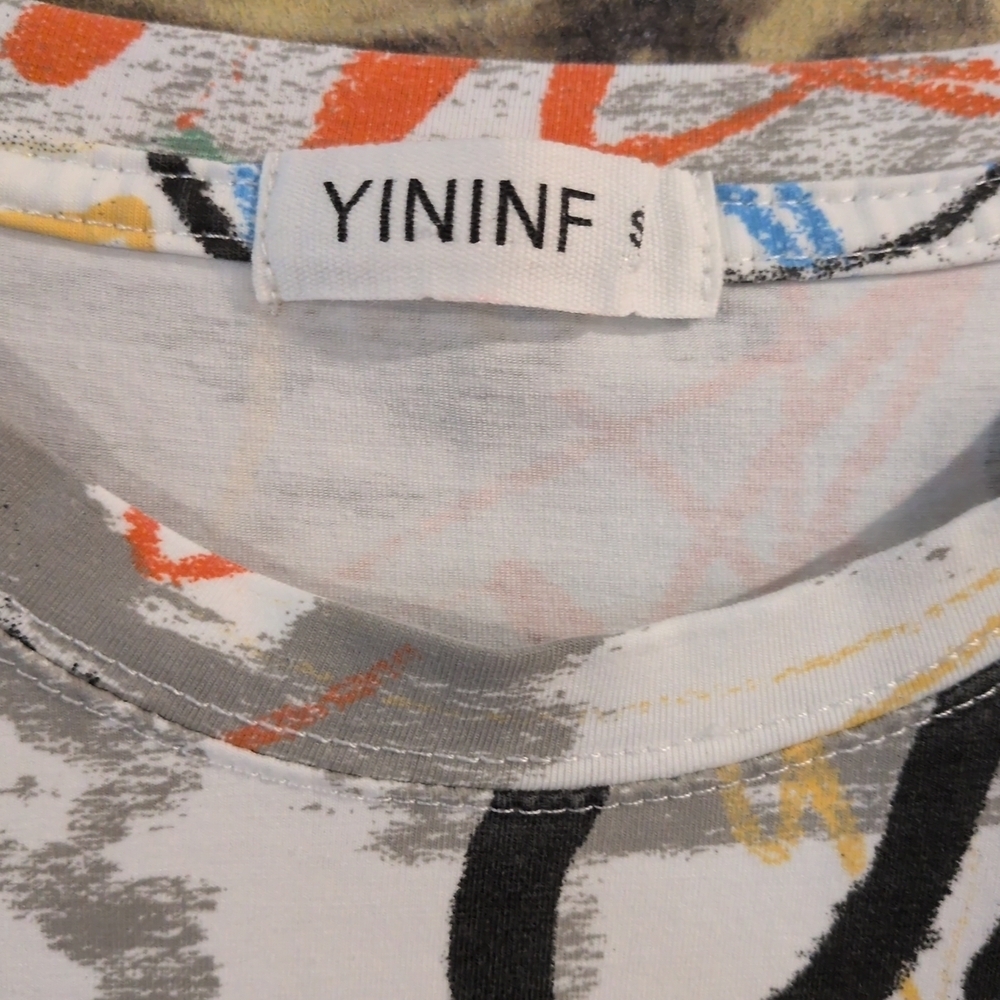 YININF Men’s Graffiti Streetwear T-Shirt Multi Color All Over Print Small JBHS - Picture 3 of 4